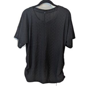 Women’s Black Eyelet Short Sleeve Top Side Ruching Medium Whimsygoth Romantic